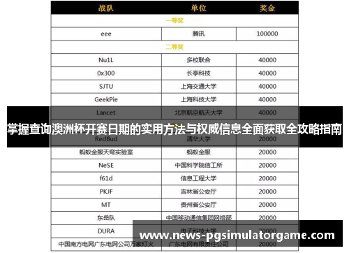掌握查询澳洲杯开赛日期的实用方法与权威信息全面获取全攻略指南
